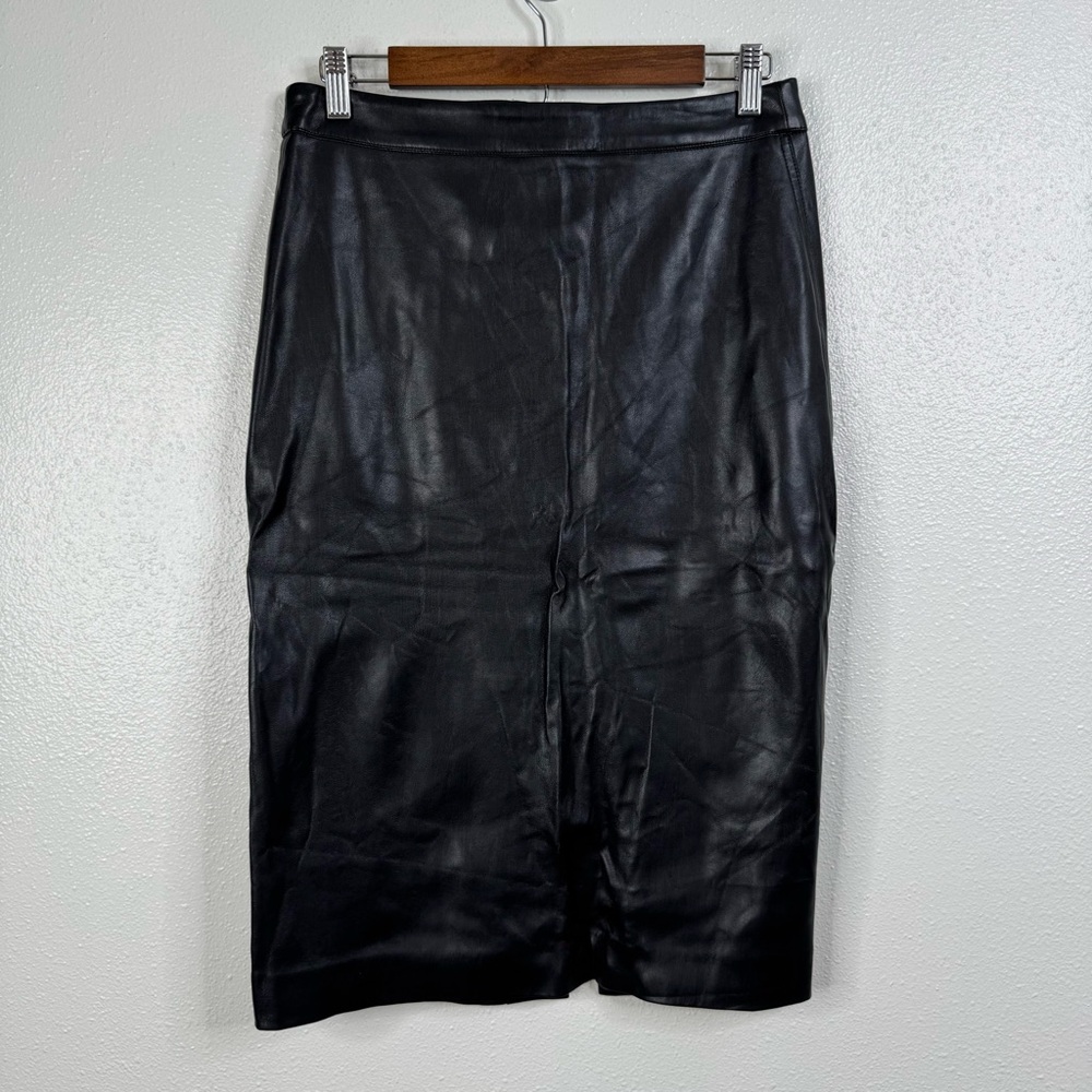 DKNY Black Faux Leather Midi Skirt Size 4
